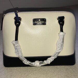 Kate Spade, Large Leather Cream & Black Tote, Gold Zipper 15"L X 11"H X 5"W